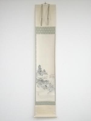 西山完瑛筆　鐘楼桜花図　肉筆紙本掛軸（保護箱）□z